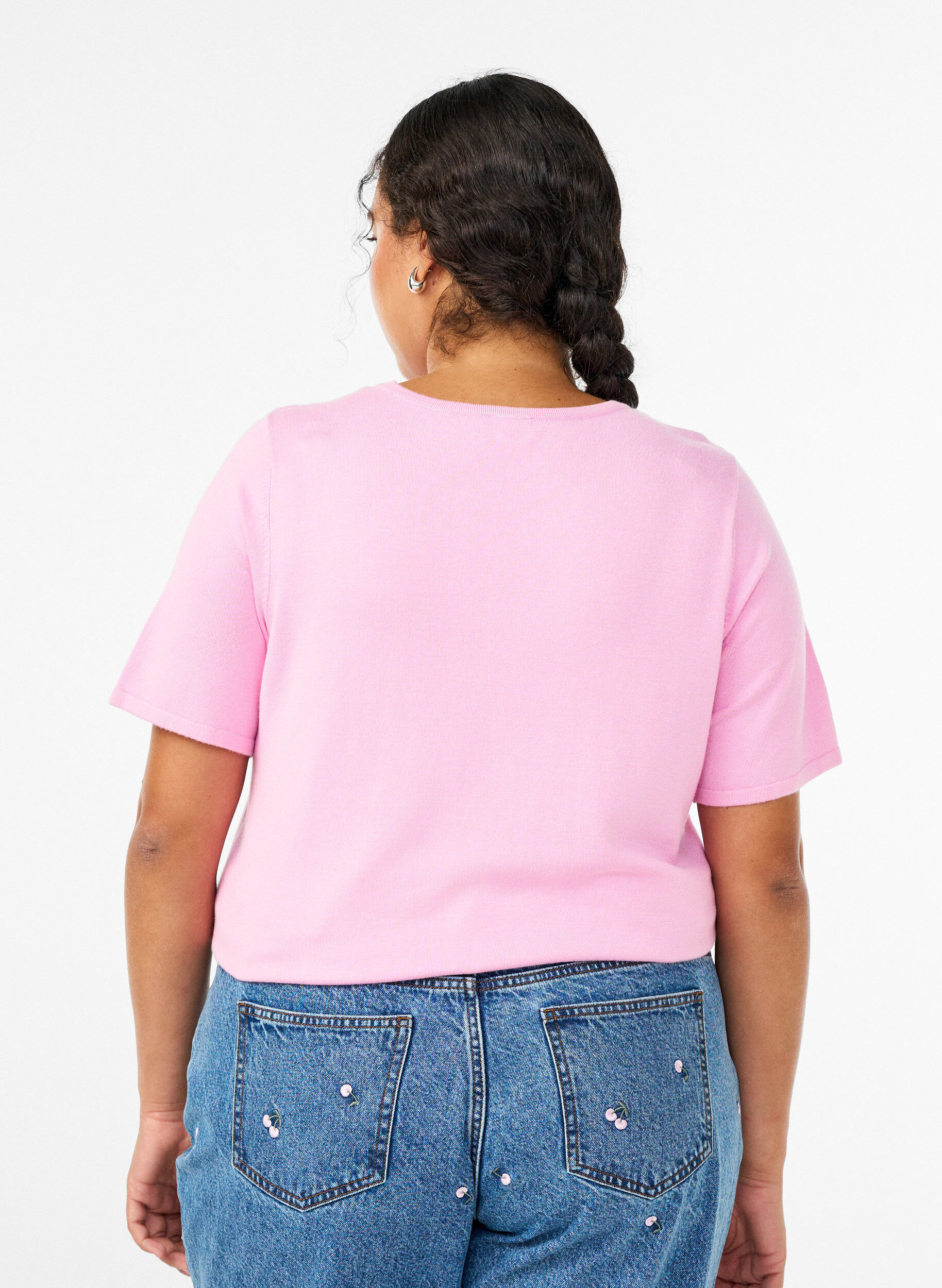 Zizzi Kortermet strikkebluse i viskose, Rosa, Model image number 2