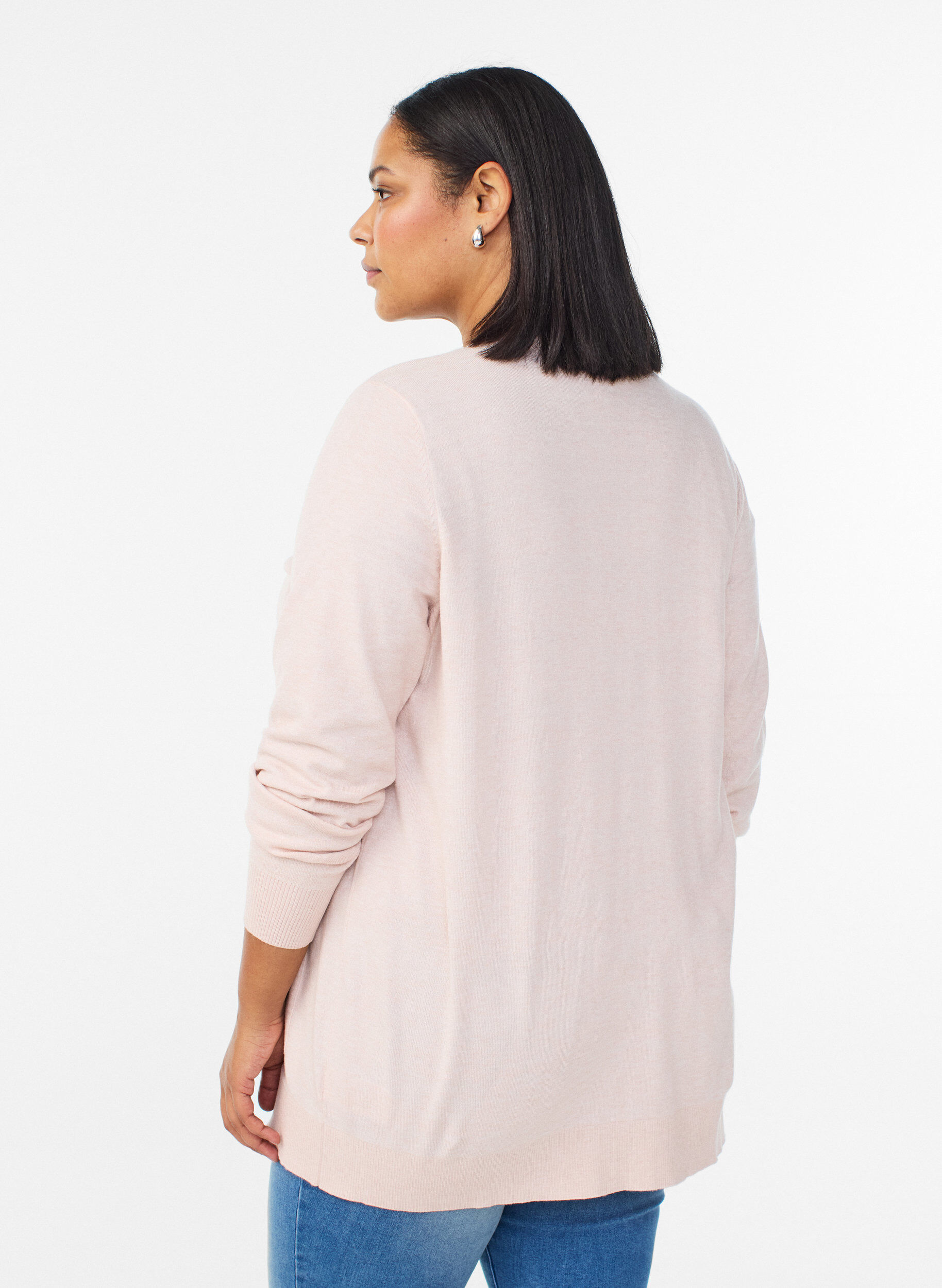 Zizzi Lang &aring;pen strikket cardigan med lommer, Rosa, Model image number 2