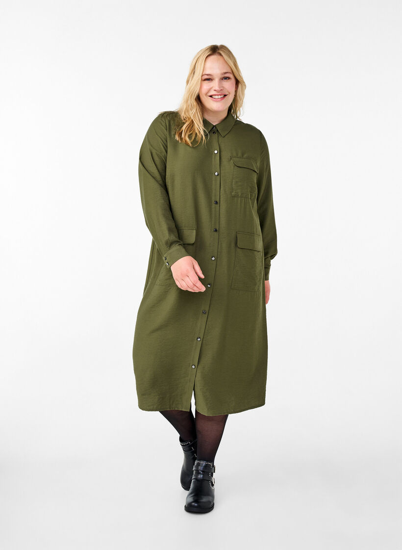 Skjortekjole med lommer, Winter Moss, Model image number 0