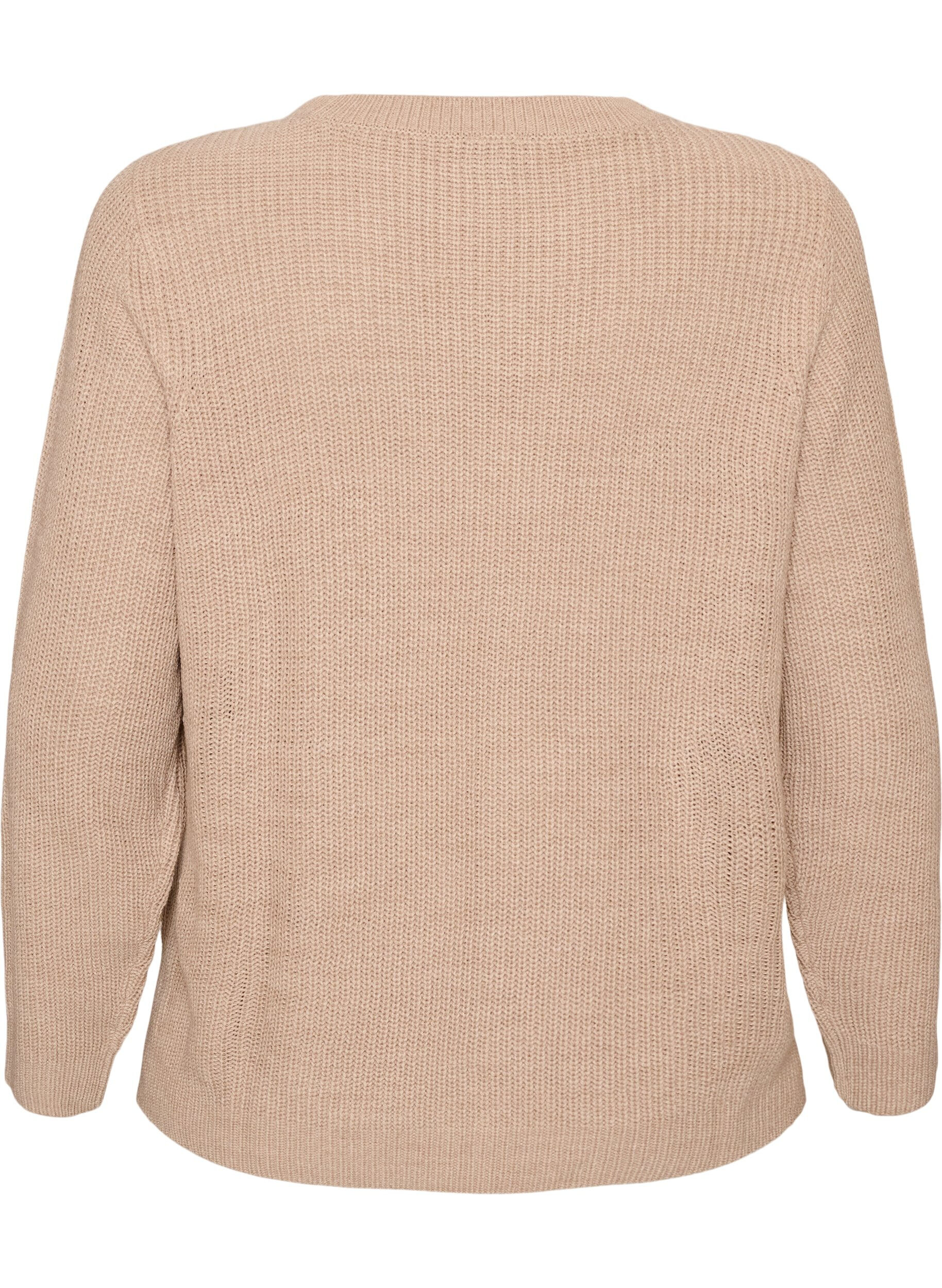 ZizziStrikket bluse med ribbestruktur og knappdetaljer, Beige, Packshot image number 1