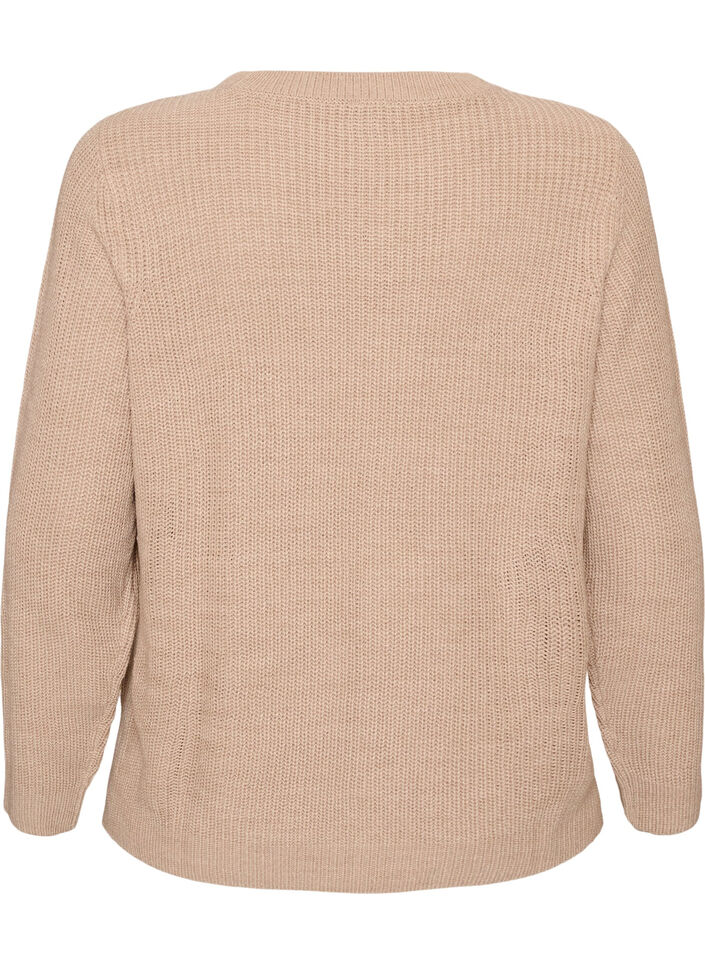 Strikket bluse med ribbestruktur og knappdetaljer, Beige, Packshot image number 1