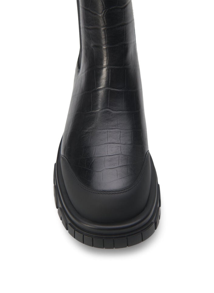 Wide fit - Croco Chelsea-støvel i skinn, Black, Packshot image number 3