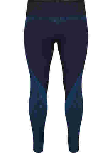 Sømløs treningstights med striper, Black w. Blue Depths, Packshot image number 1
