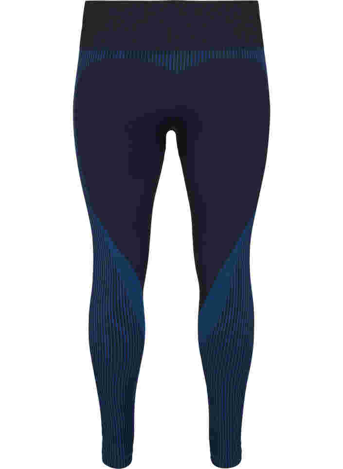 Sømløs treningstights med striper, Black w. Blue Depths, Packshot image number 1
