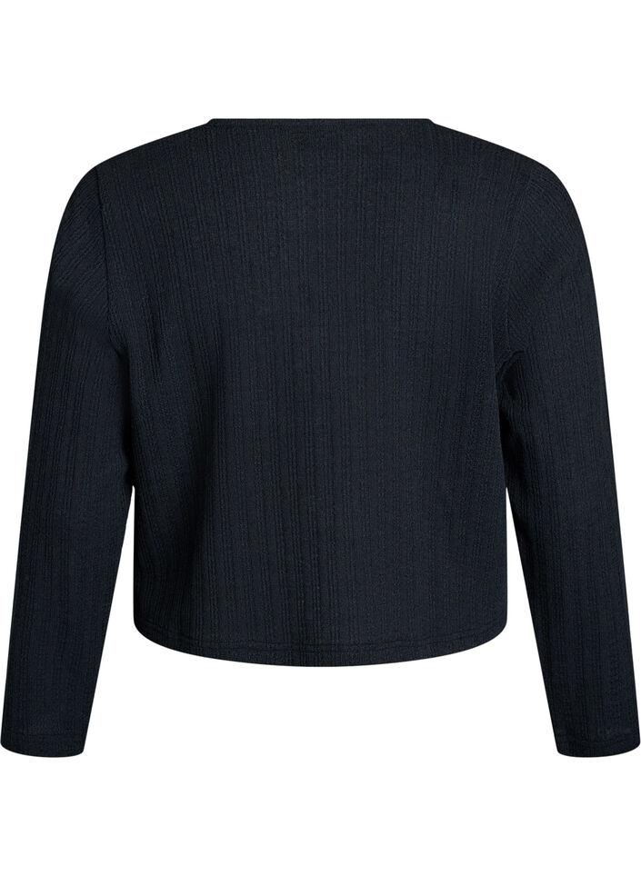 Jersey cardigan med tekstur og knyting foran, Svart, Packshot image number 1