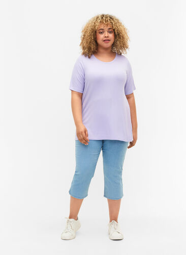 T-skjorte i viskose med ribbet struktur, Lavender, Model image number 1