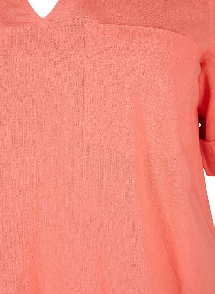 Kortermet tunika i bomullsblanding med lin, Living Coral, Packshot image number 2