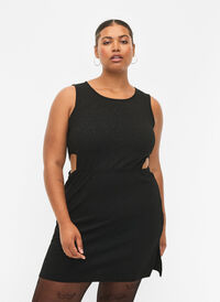 Ermeløs kjole med utskjæring, Black, Model