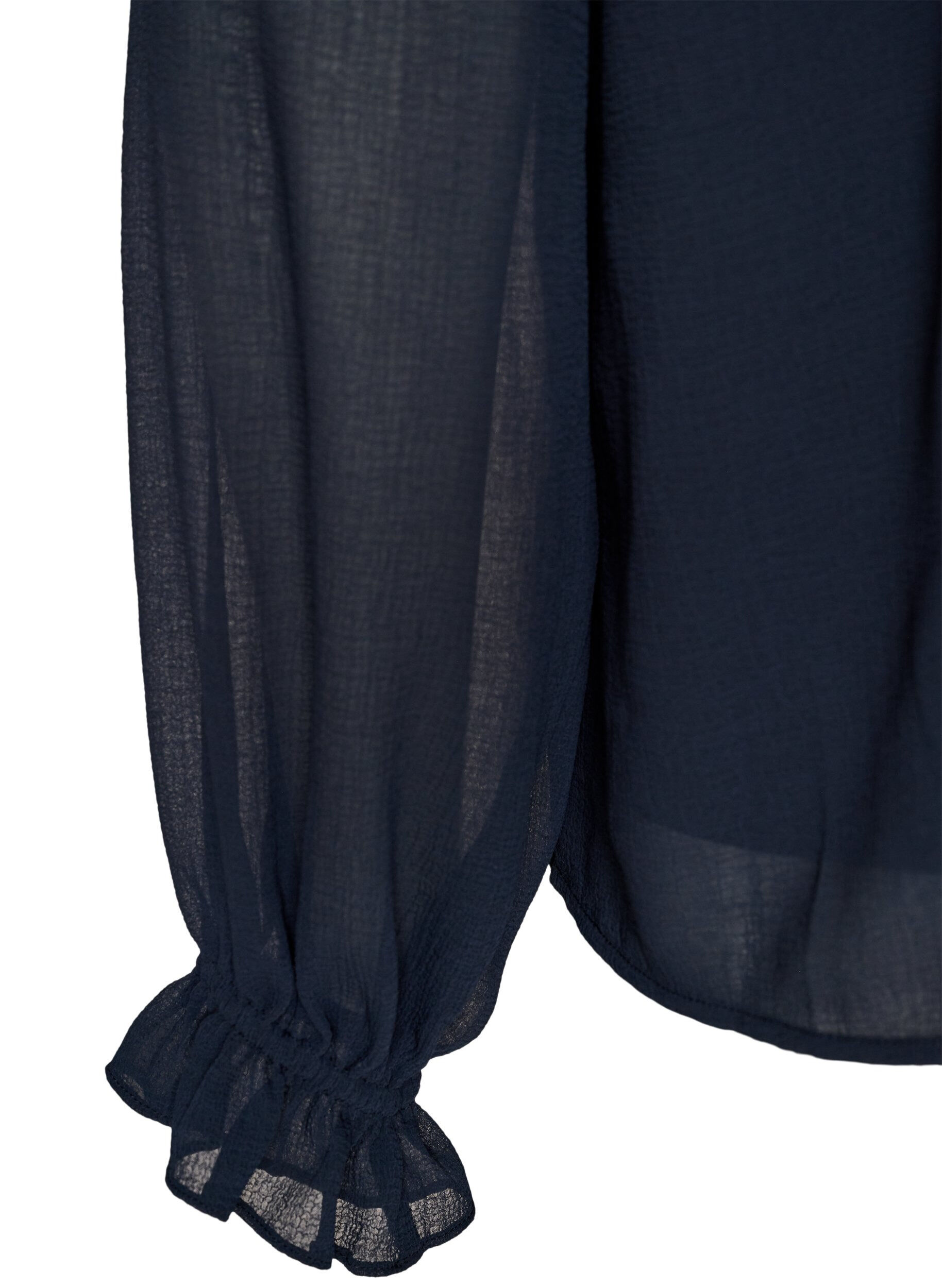 ZizziGjennomsiktig bluse med volanger og knyte-lukking, Bl&aring;, Packshot image number 3