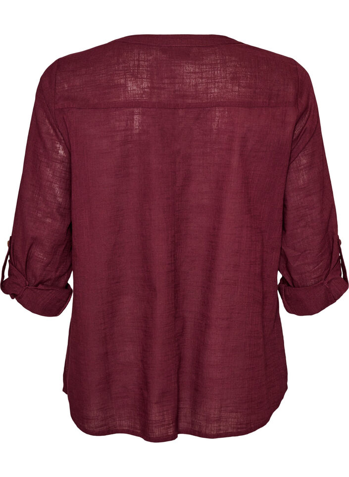 Bomullsbluse med V-hals, R&oslash;d, Packshot image number 1