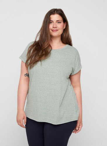 Melert T-skjorte i bomull , Chinois Green Mel., Model image number 0