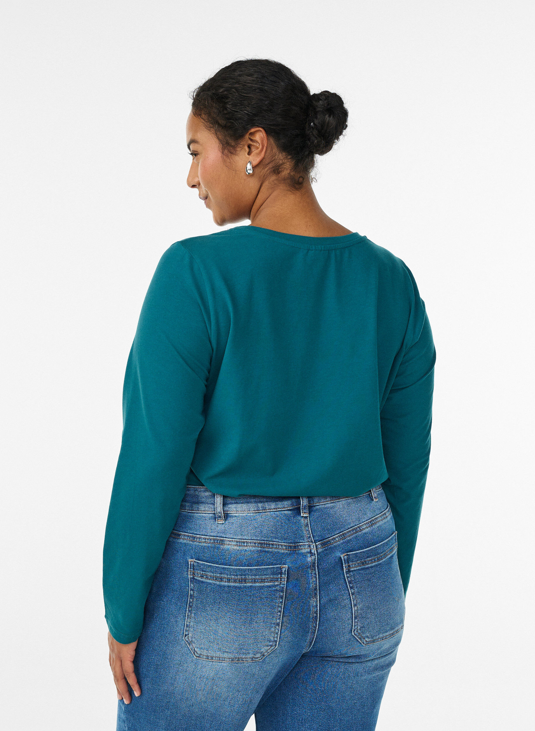 Zizzi Basis jersey topp med lange ermer, Gr&oslash;nn, Model image number 2
