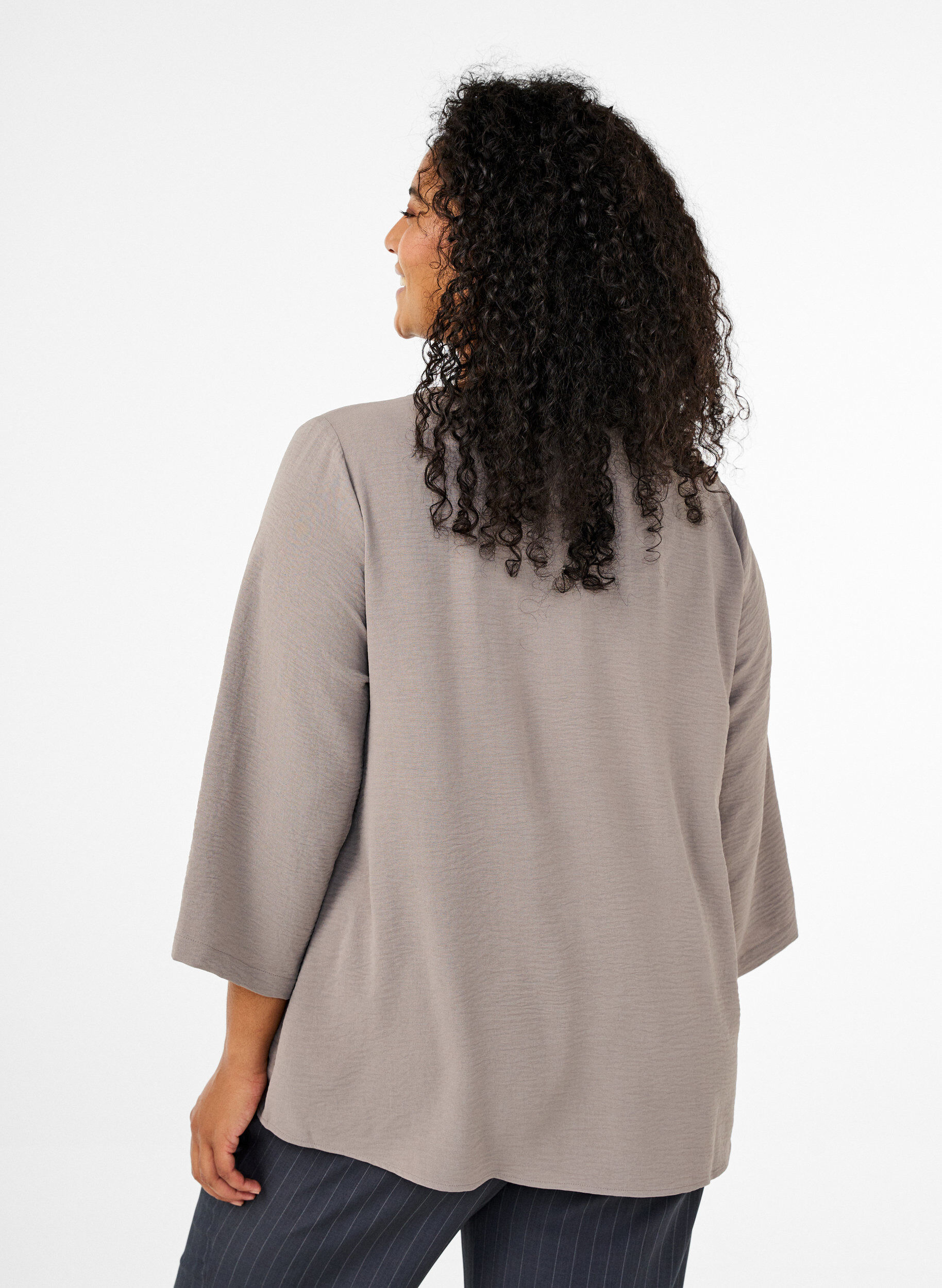Zizzi FLASH - Bluse med 3/4 ermer, Beige, Model image number 2