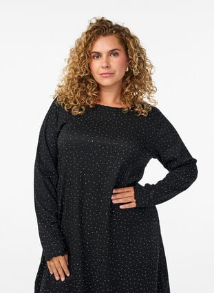 Zizzi Kjole med rhinesteiner og bølgekant, Svart, Model image number 2