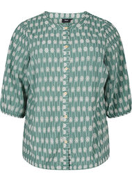 Bomullsskjortebluse med blomstermønster, Dark Forest