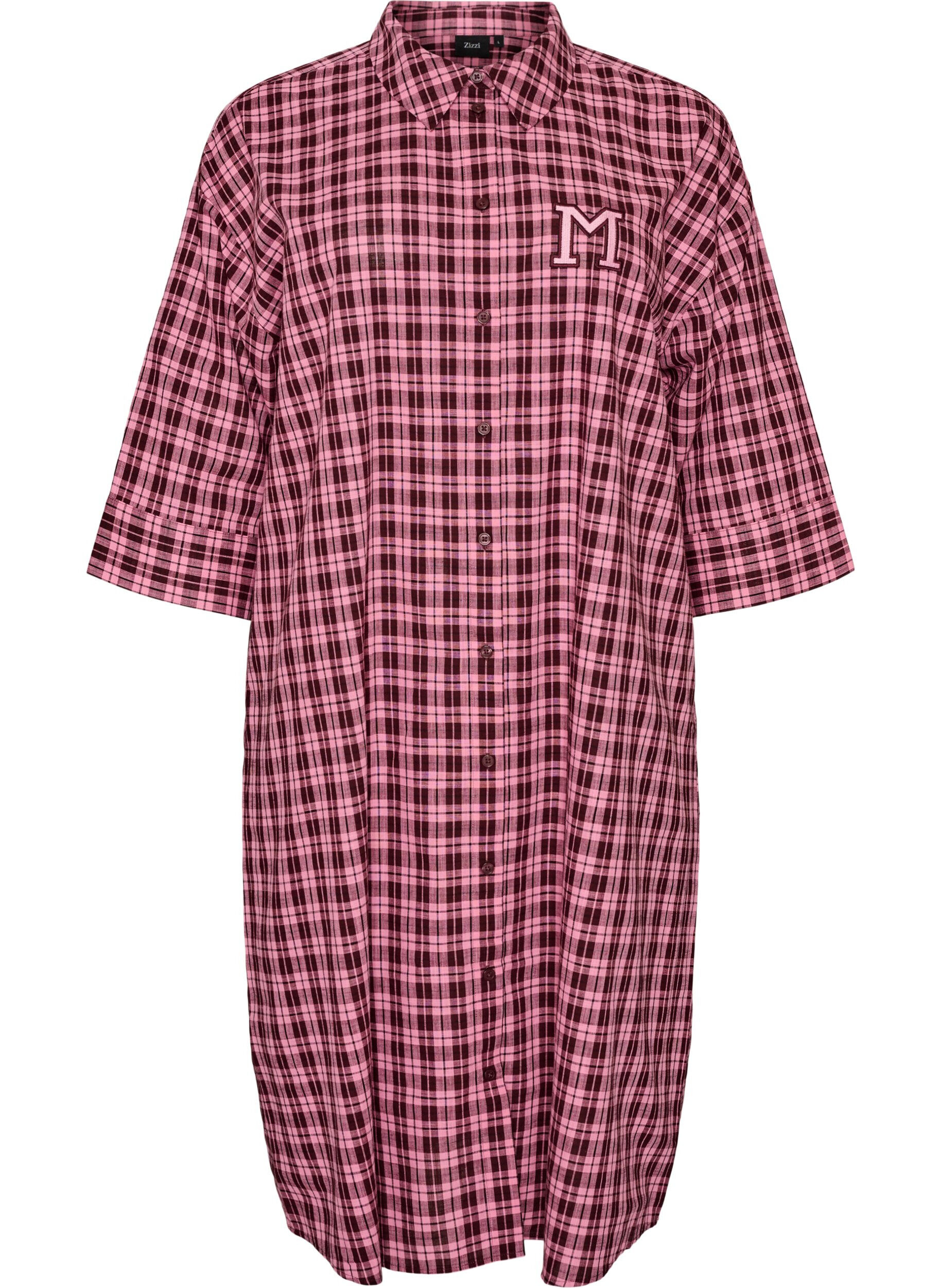 ZizziLangrutete skjorte med 3/4 ermer, Rosa, Packshot image number 0