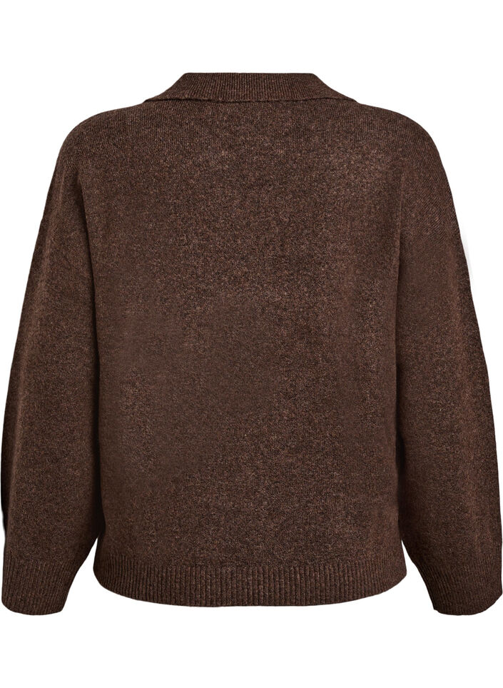 Strikket bluse med krage og V-hals, Rain Drum Mel., Packshot