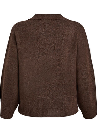 Zizzi Strikket bluse med krage og V-hals, Rain Drum Mel., Packshot image number 1