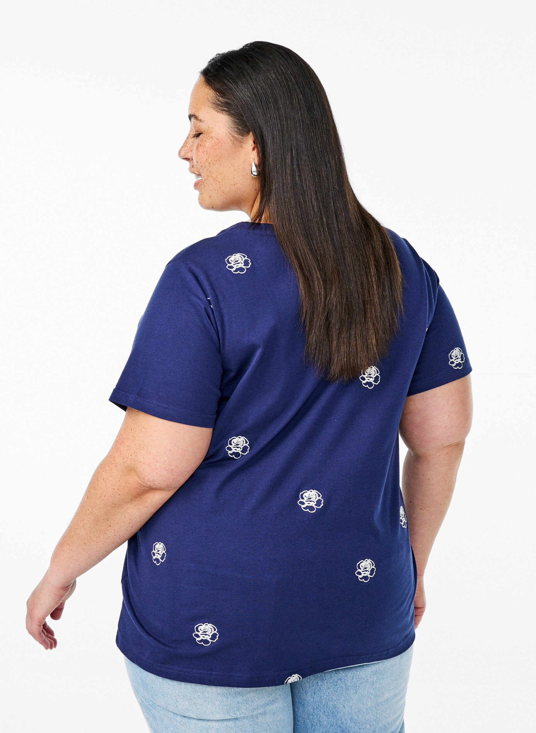 ZizziT-skjorte i &oslash;kologisk bomull med broderte motiv, Bl&aring;, Model image number 2