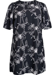 Kort A-formet kjole med brodert mønster, Black w. White Emb.