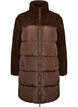 Midilang pufferjakke med teddyfleece, Brun, Packshot image number 0