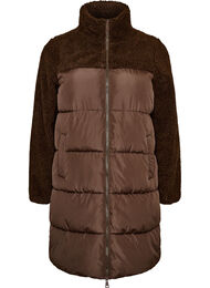Midilang pufferjakke med teddyfleece, Brun