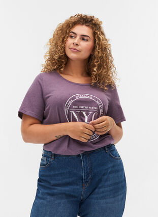 Melert T-skjorte med trykk, Vintage Violet Mel., Model image number 0