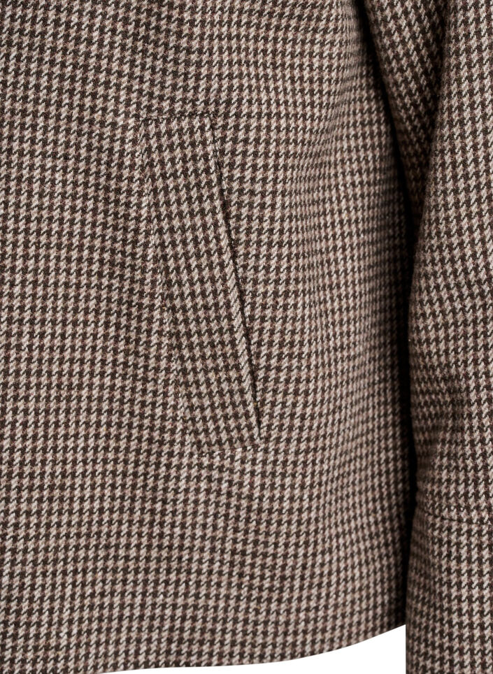 Kort blazer med dobbeltradede knapper, Brown Check , Packshot