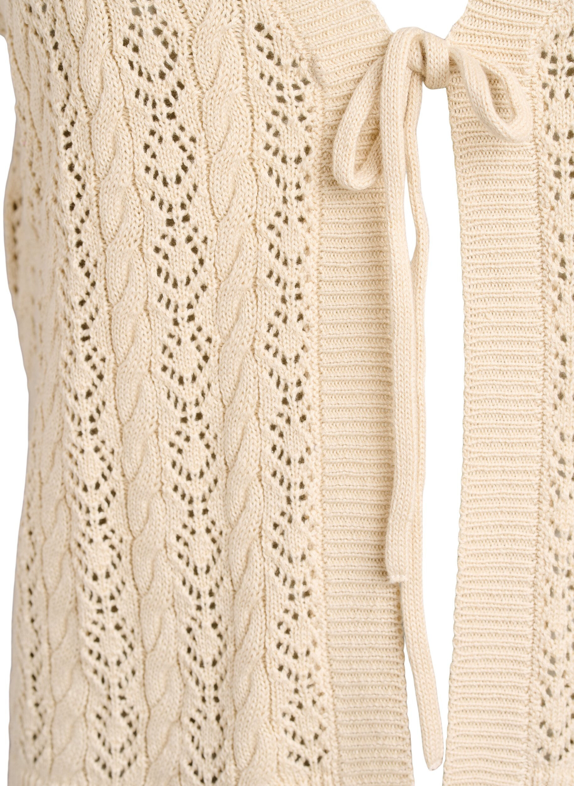 Zizzi Strikket vest med hullbroderi og knyting, Beige, Packshot image number 2