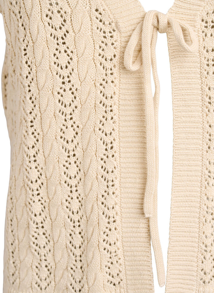 Strikket vest med hullbroderi og knyting, Beige, Packshot image number 2