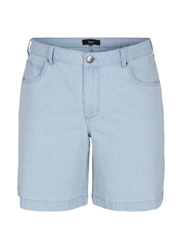 Denimshorts i et stripete mønster, Light Blue Stripe, Packshot image number 0