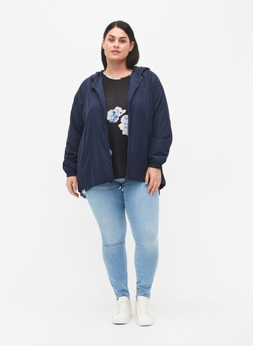 Kort jakke med hette og justerbar bunn, Navy Blazer, Model image number 2