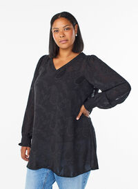Tunika med paisley tekstur og lange ermer, Svart Tunika med paisley tekstur og lange ermer, Svart, Model