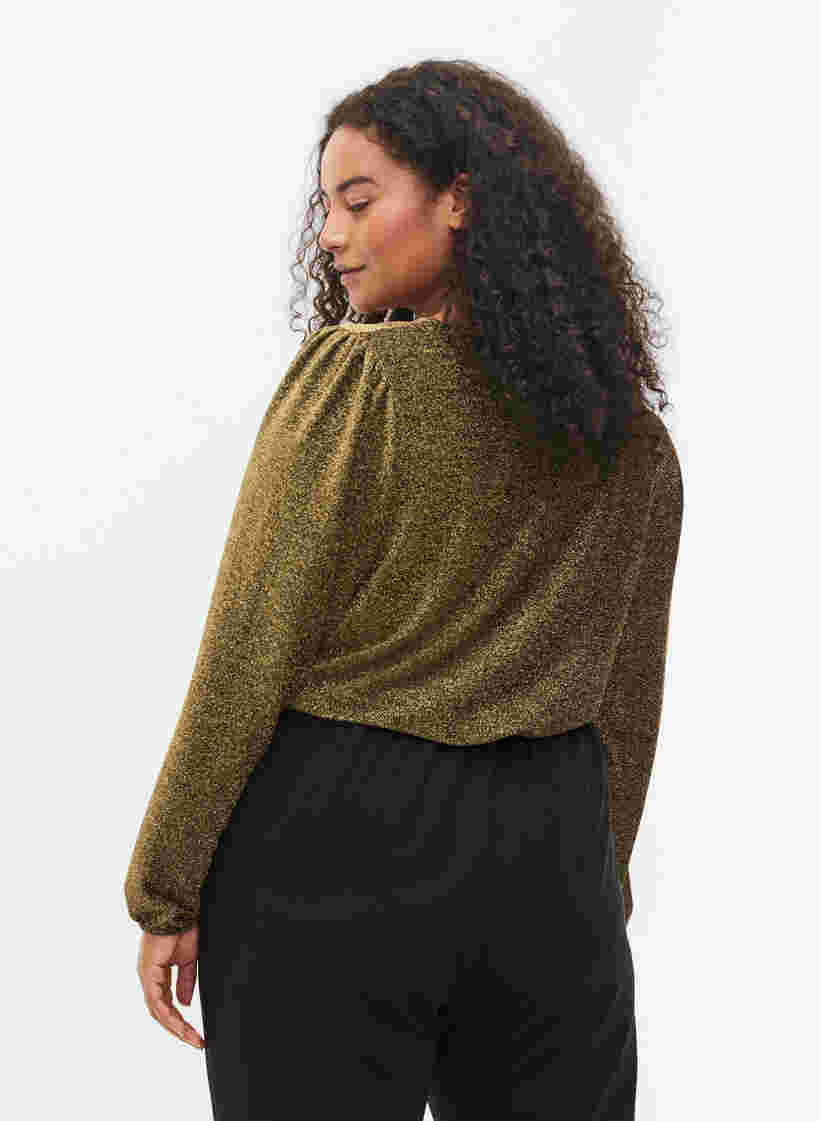 Bluse med glitter og lange ermer, Black Gold, Model image number 1