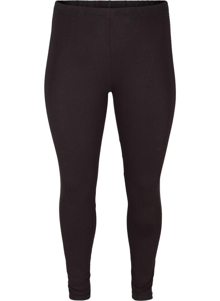 Leggings i viskose med sten p&aring; sidene, Black, Packshot image number 0