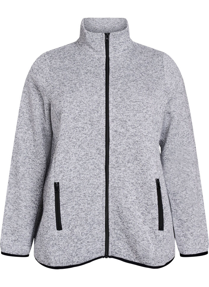 Jersey cardigan med høy krage og glidelås, Light Grey Melange, Packshot