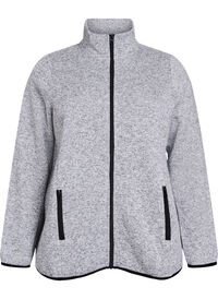 Jersey cardigan med høy krage og glidelås, Grå Jersey cardigan med høy krage og glidelås