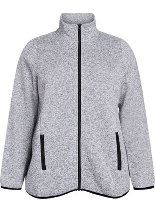 Zizzi Jersey cardigan med høy krage og glidelås, Grå, Packshot image number 0