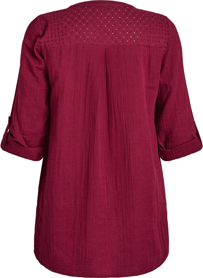Bomulds muslin-tunika med broderie anglaise, M&oslash;rk Bordeaux, Packshot image number 1