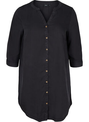 Skjortekjole med 3/4 ermer, Black, Packshot image number 0