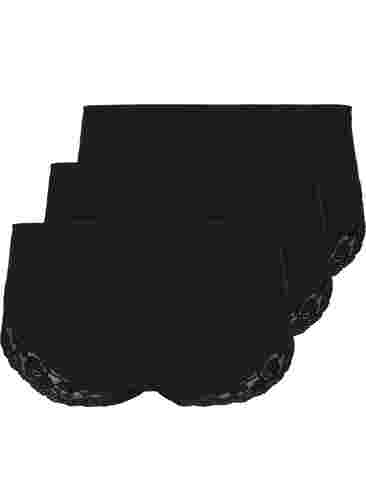 Hipster-truser med blondekant, 3 stk., Black, Packshot image number 1