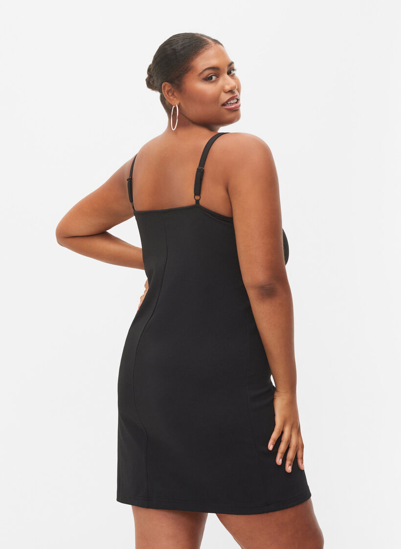 Kroppsnær kjole med snøredetaljer, Black, Model image number 1