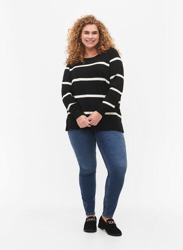  Bluse med striper i strikket viskose, Black Comb, Model image number 2