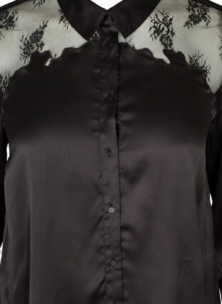Skjorte med mesh og blonder, Black, Packshot image number 2