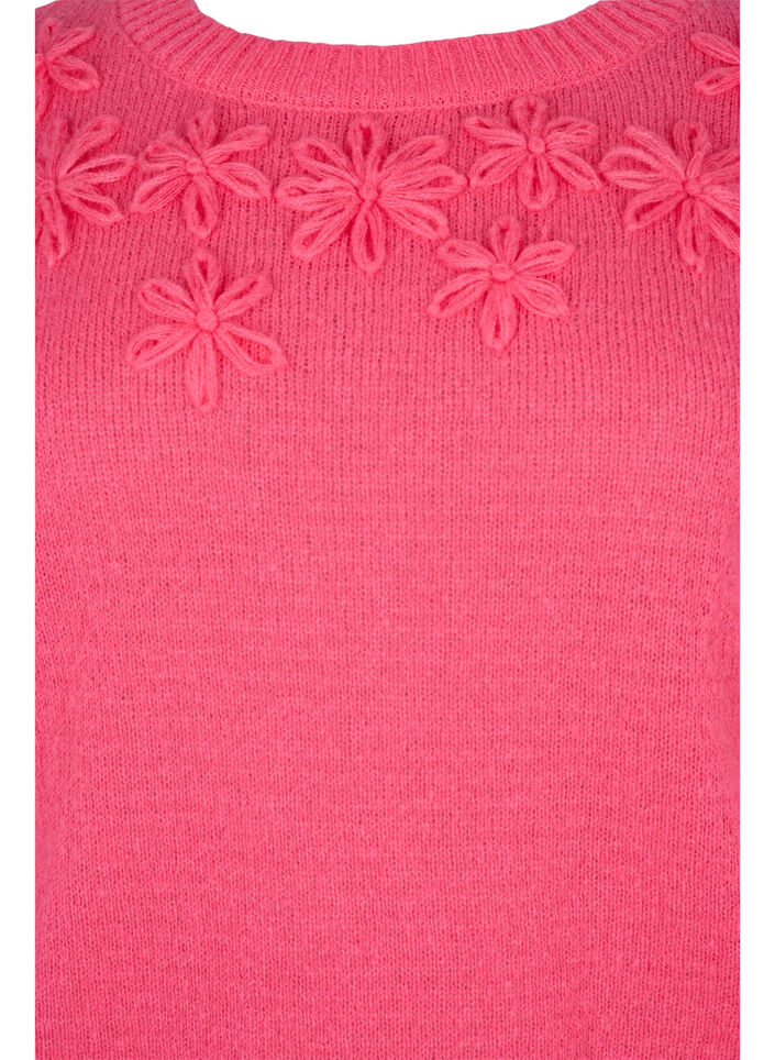 Strikkegenser med blomsterdetaljer, Hot Pink, Packshot image number 2