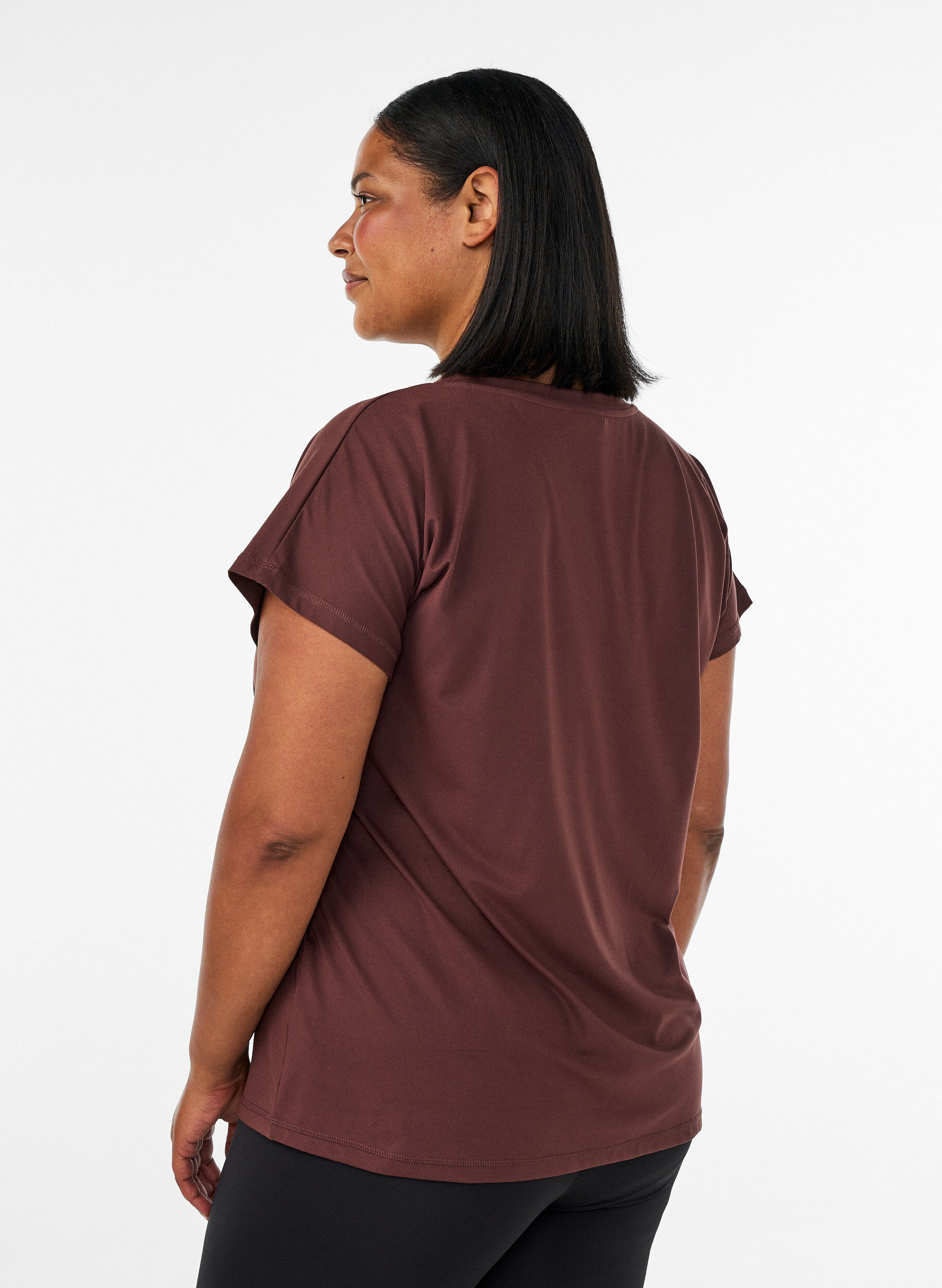 ZizziL&oslash;stsittende trenings-t-skjorte med v-hals, Brun, Model image number 2