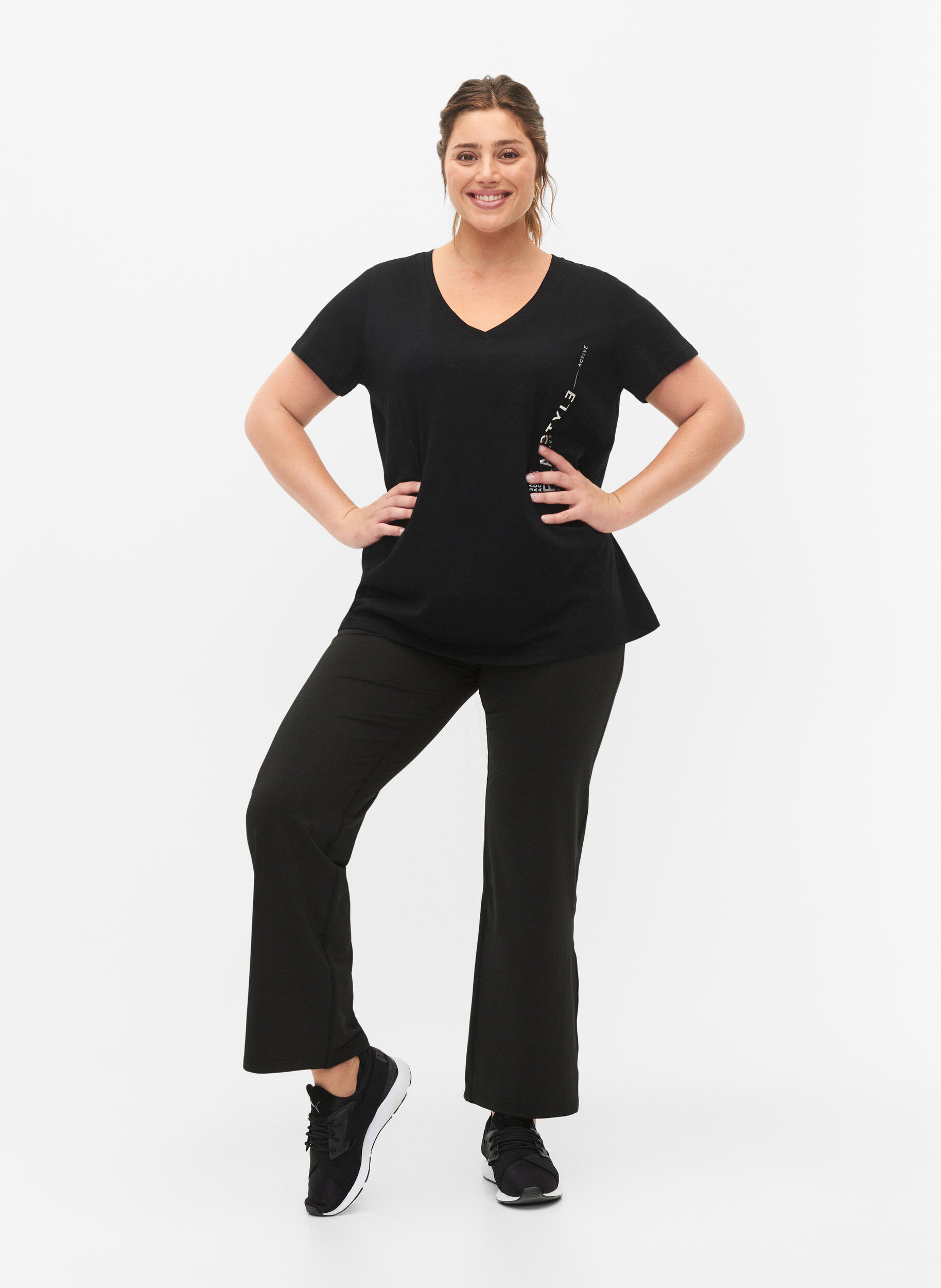 Zizzi T-skjorte for trening, i bomull med trykk, Black w. Playstyle, Model image number 2