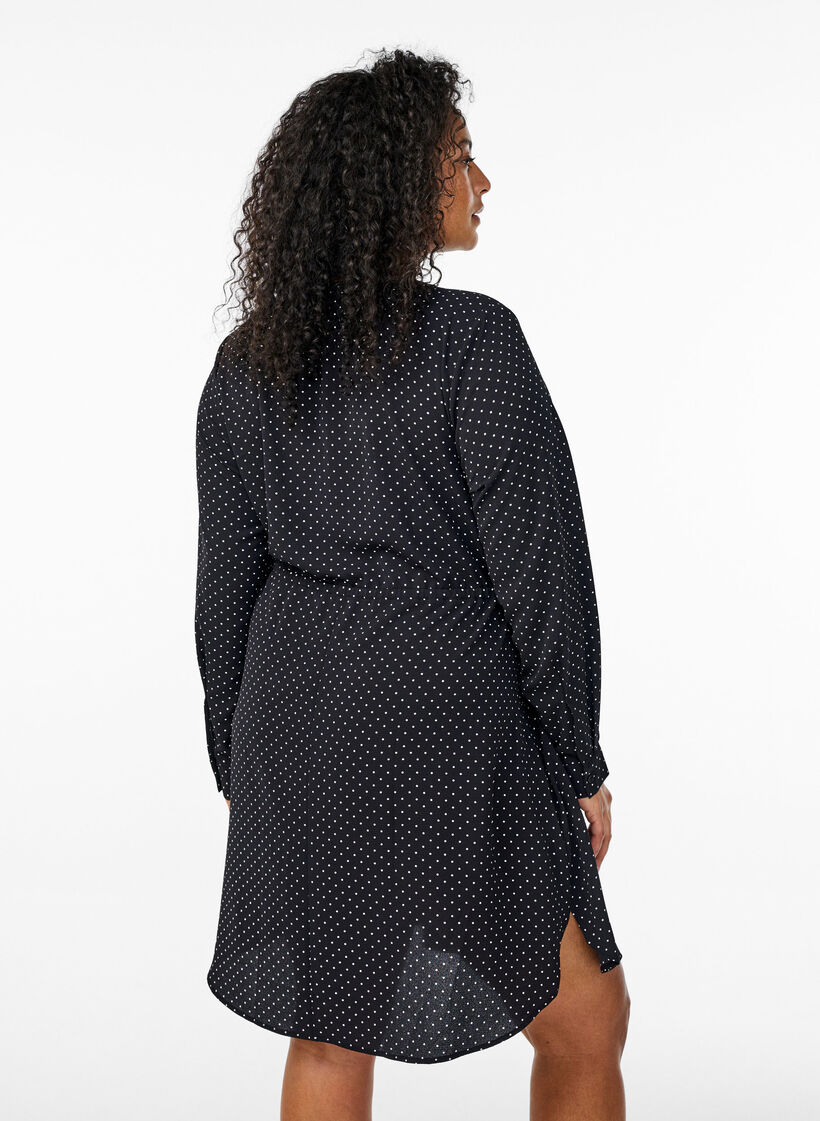 Knelang kjole med knytebelte, Svart, Model image number 2