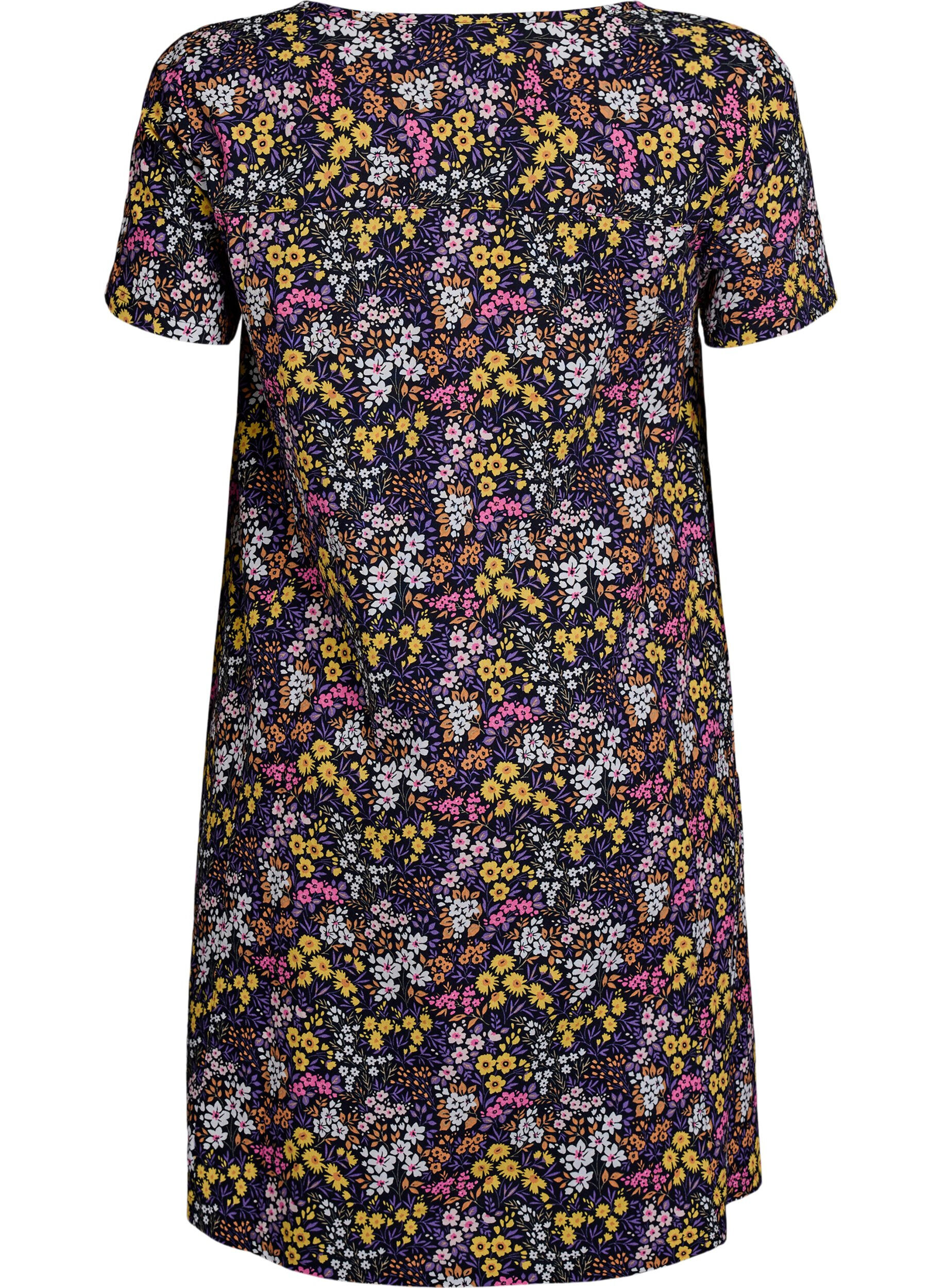 ZizziKort A-linje kjole med blomstertrykk, Bl&aring;, Packshot image number 1