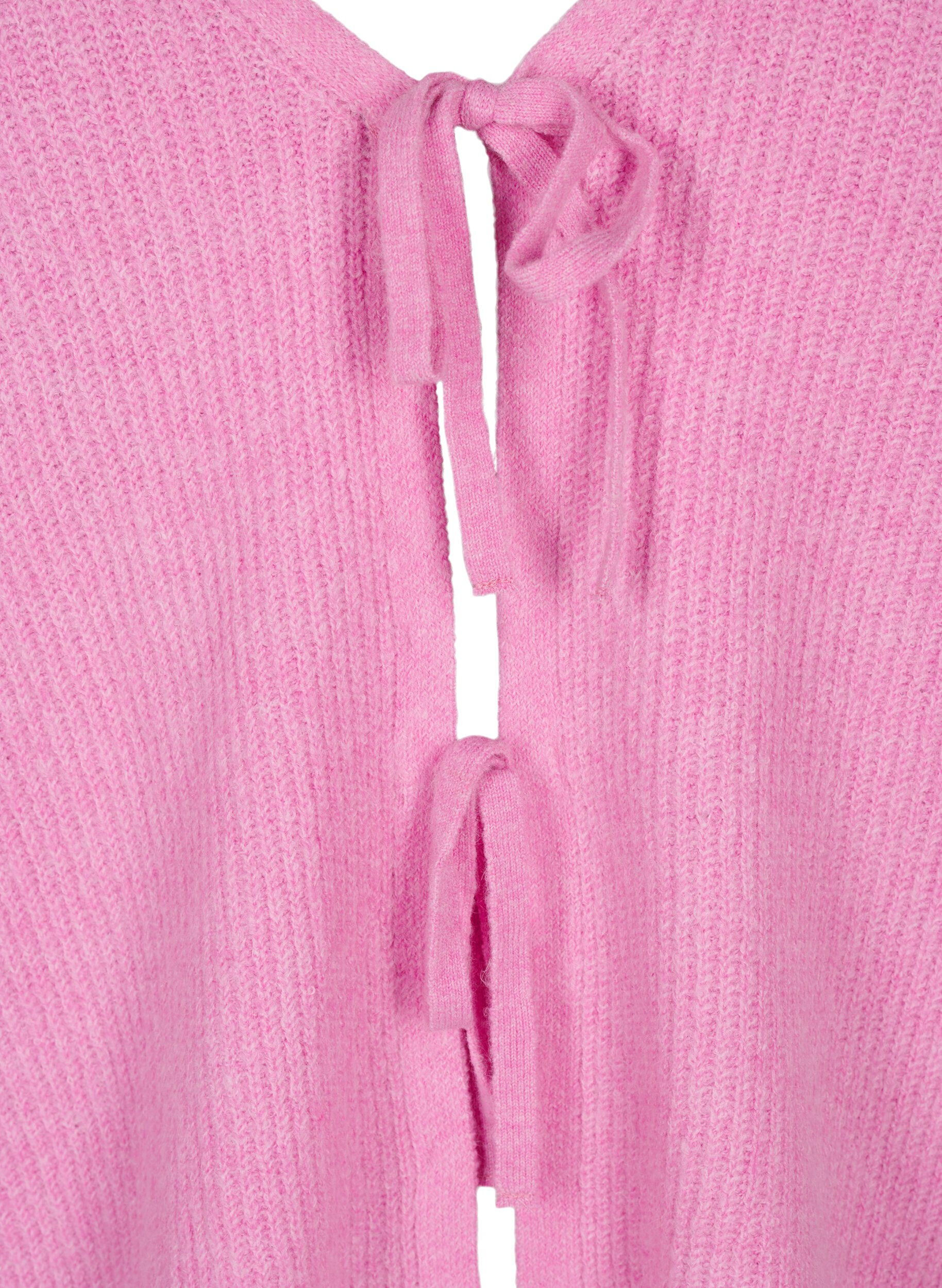 Zizzi Strikket cardigan med knytebelte, Begonia Pink Mel., Packshot image number 2